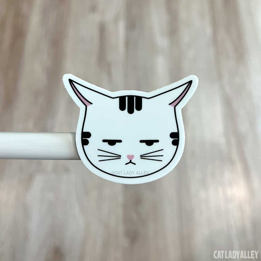 annoyed tabby cat sticker with airplane ears