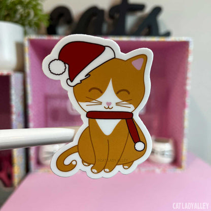 ginger and white santa cat sticker