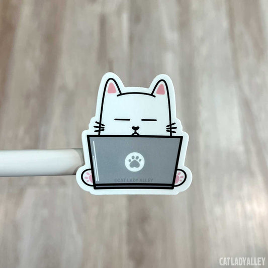 cat with laptop sticker