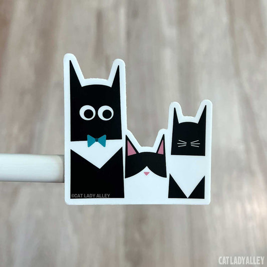 three tuxedo cats sticker