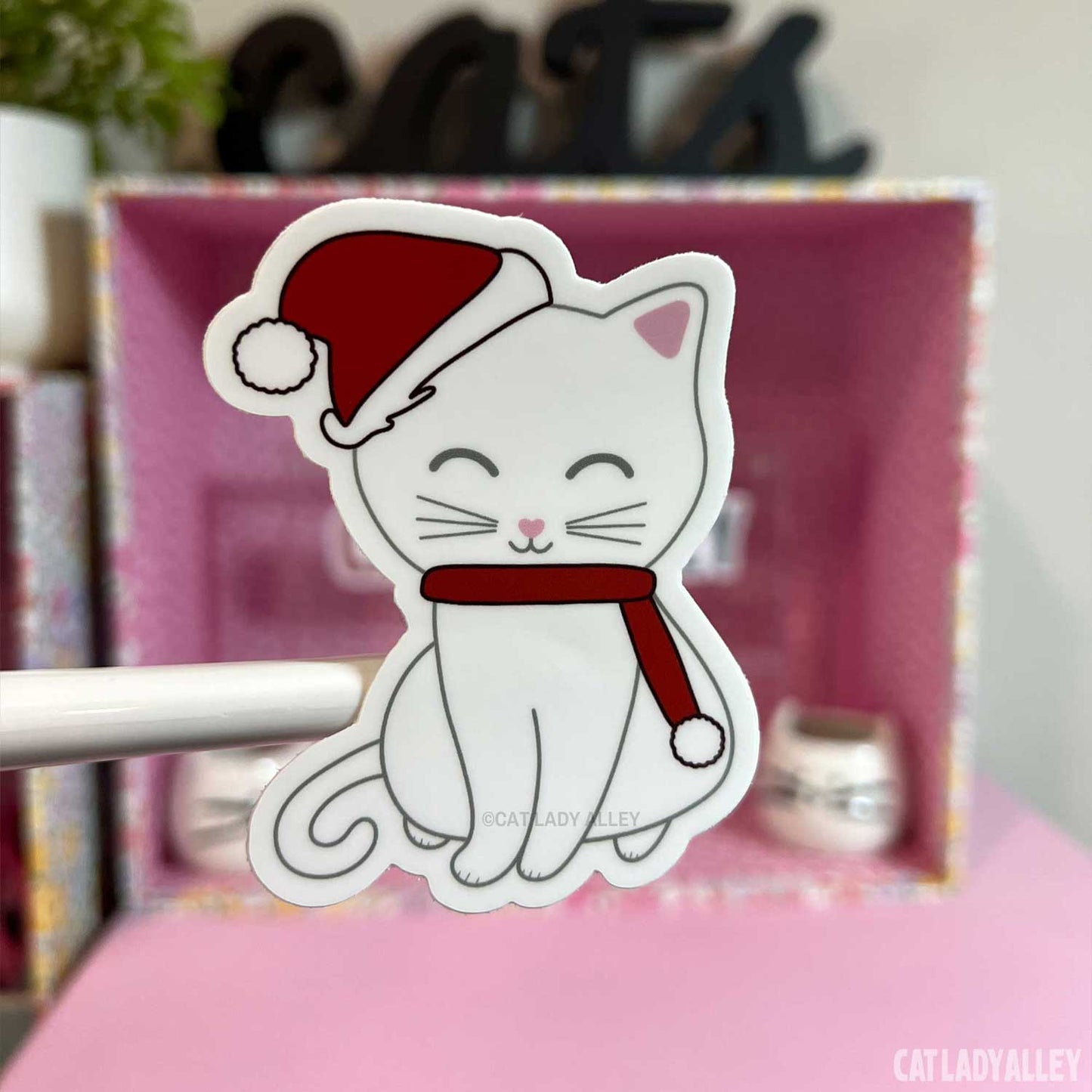 white cat santa sticker