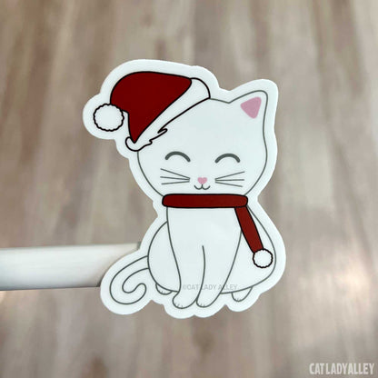 white cat holiday sticker
