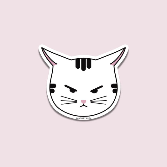 Angry Tabby Airplane Ears Cat Head Sticker