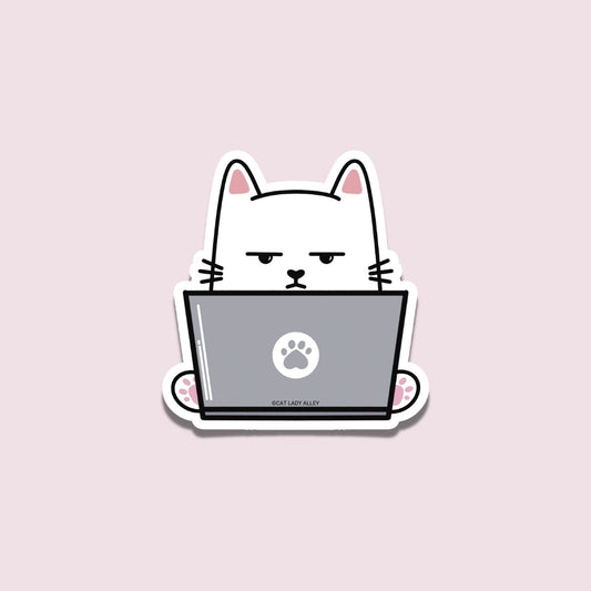 Annoyed Cat on Laptop Sticker