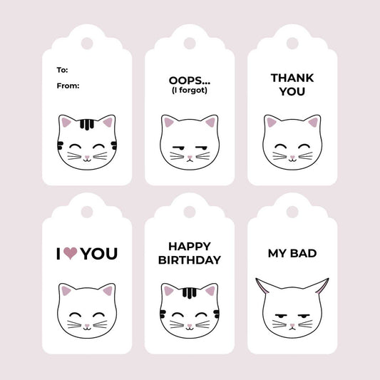 Moody Cat Head Gift Tags