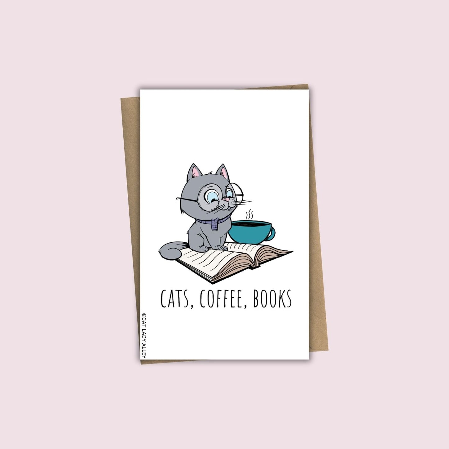 Cats, Coffee, Books Mini Notecard