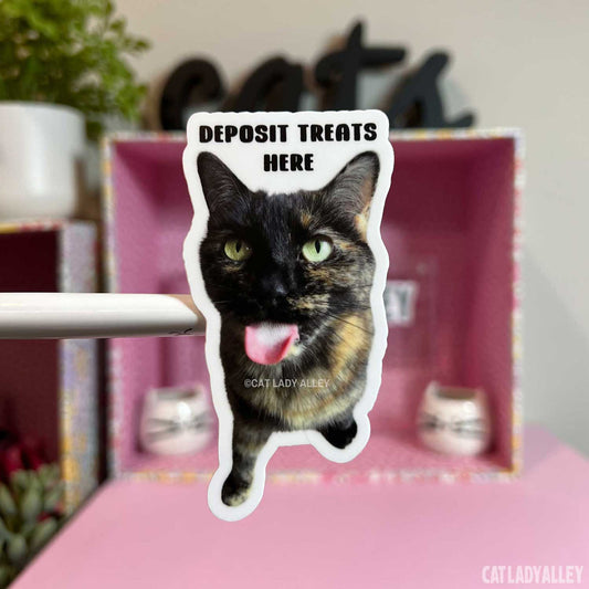 tortie cat sticker deposit treats here