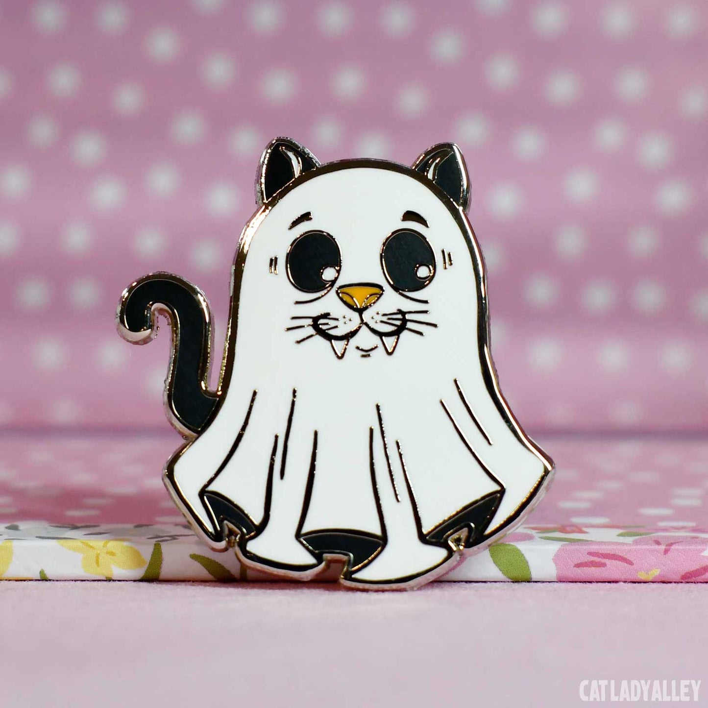 adorable ghost kitty cat hard enamel pin