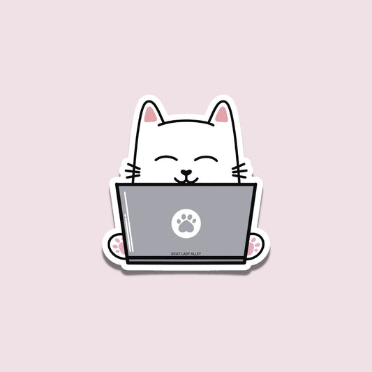 Happy Cat on Laptop Sticker
