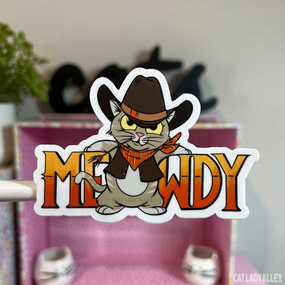 illustrated meowdy cowboy cat matte vinyl sticker