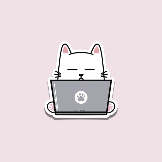Over-It Cat on Laptop Sticker