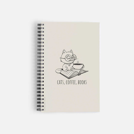 cats, coffee, books spiral notebook cover