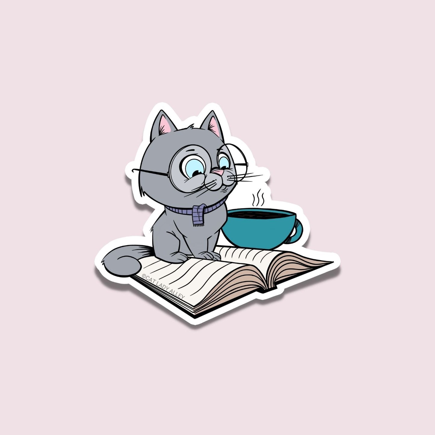 Gray Reading Cat Sticker
