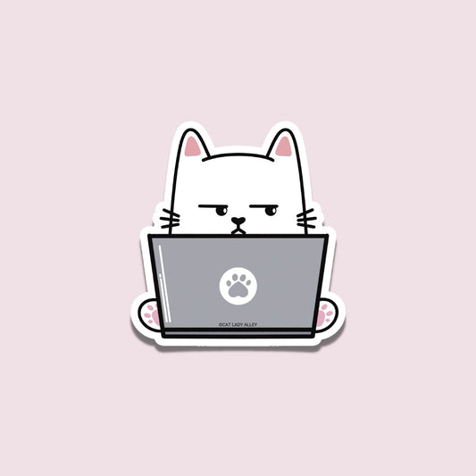 Side-Eye Cat on Laptop Sticker