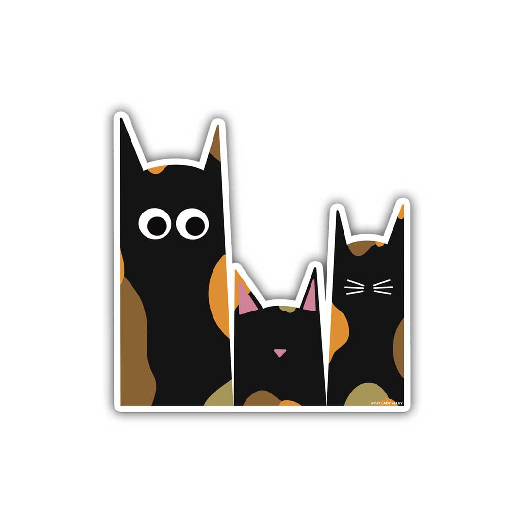 tortie cat sticker with three different cats