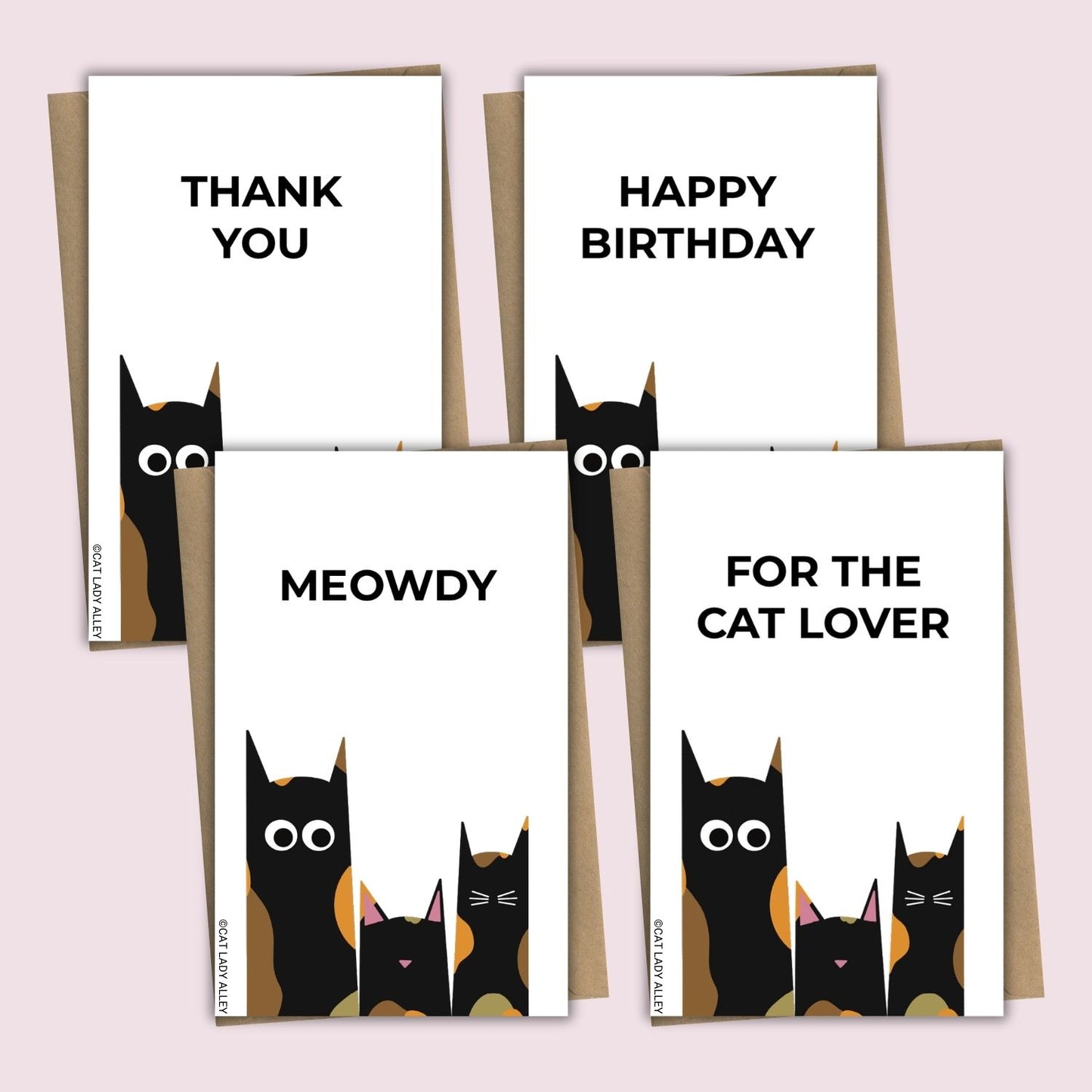 Three Cats Tortie Mini Notecard