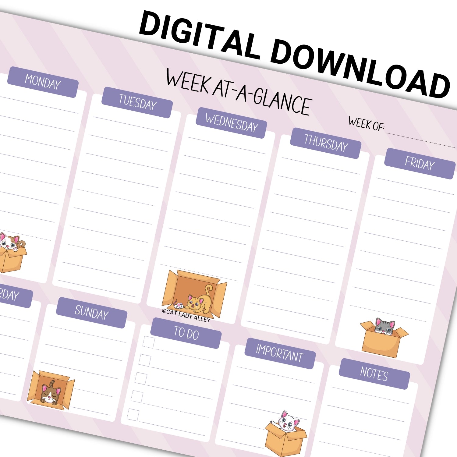 Box Cat Weekly Planner Notepad Digital Download