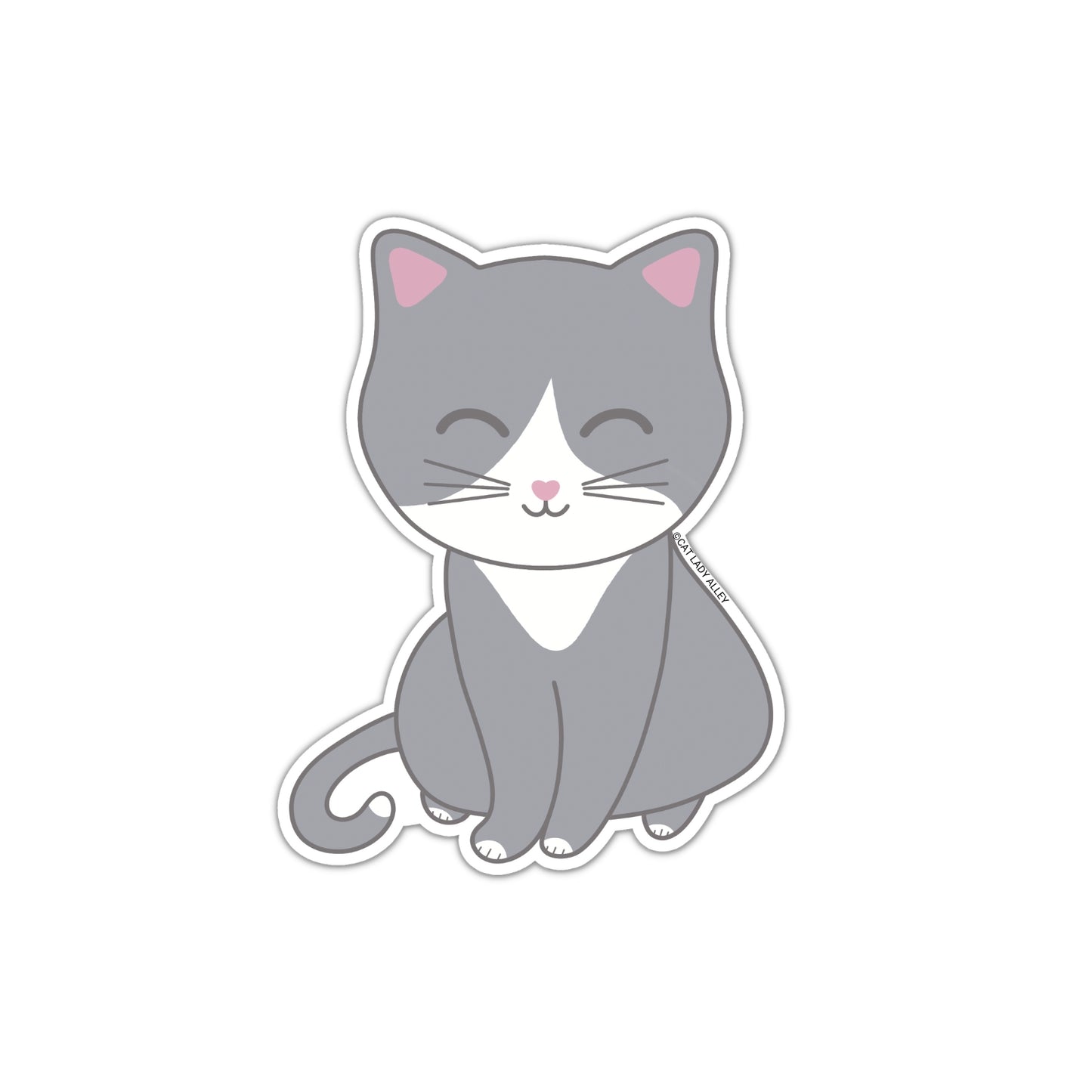 gray white cat die-cut sticker