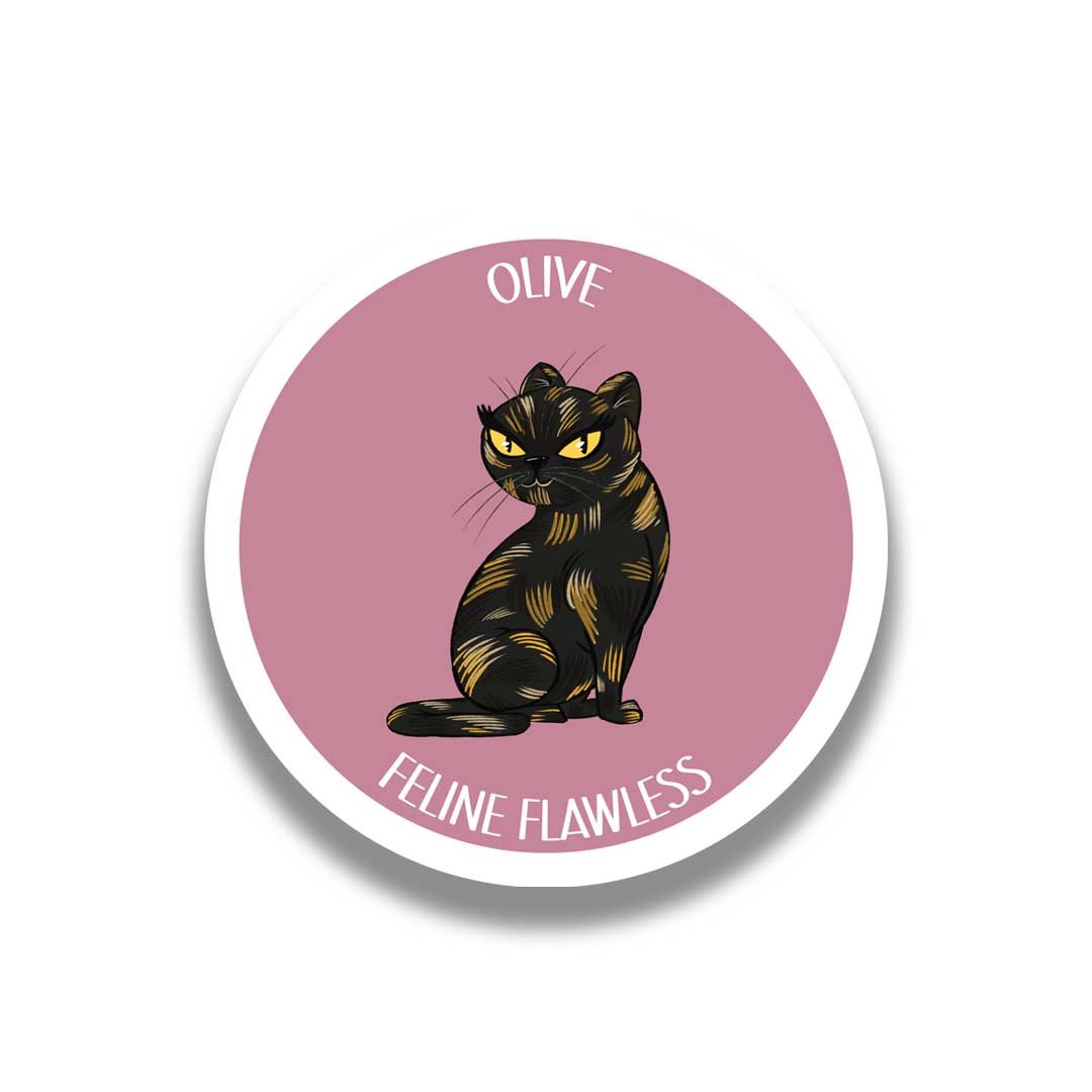 three chatty cats olive sticker