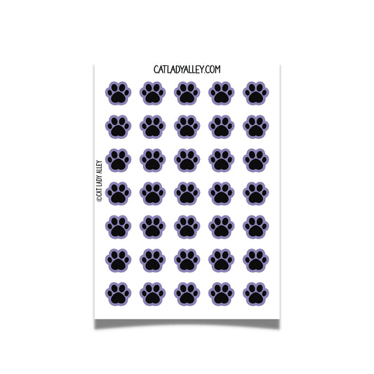 purple paw prints sticker sheet