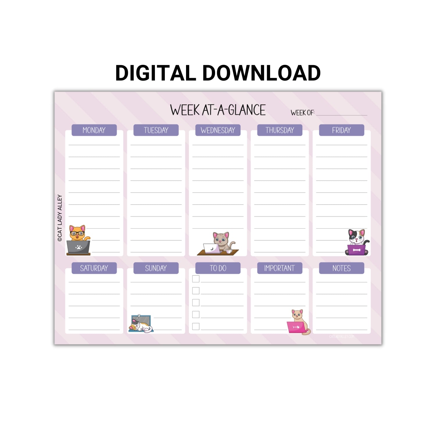 Working Cat Weekly Planner Notepad (Digital Download)