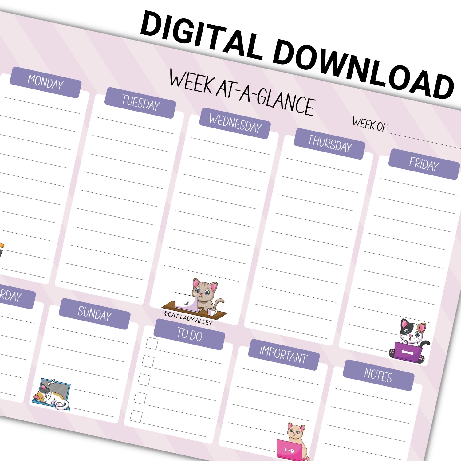 Working Cat Weekly Planner Notepad (Digital Download)